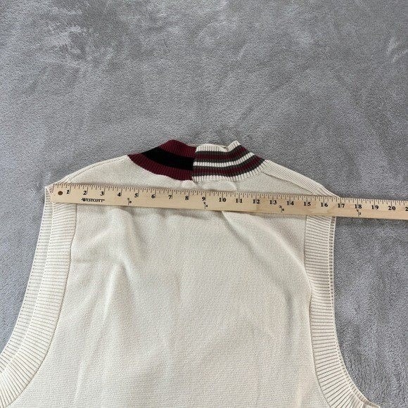 Mango MNG M Cream Cotton Knit V-Neck Preppy Grandmacore Cardigan Sweater Vest - Picture 7 of 9